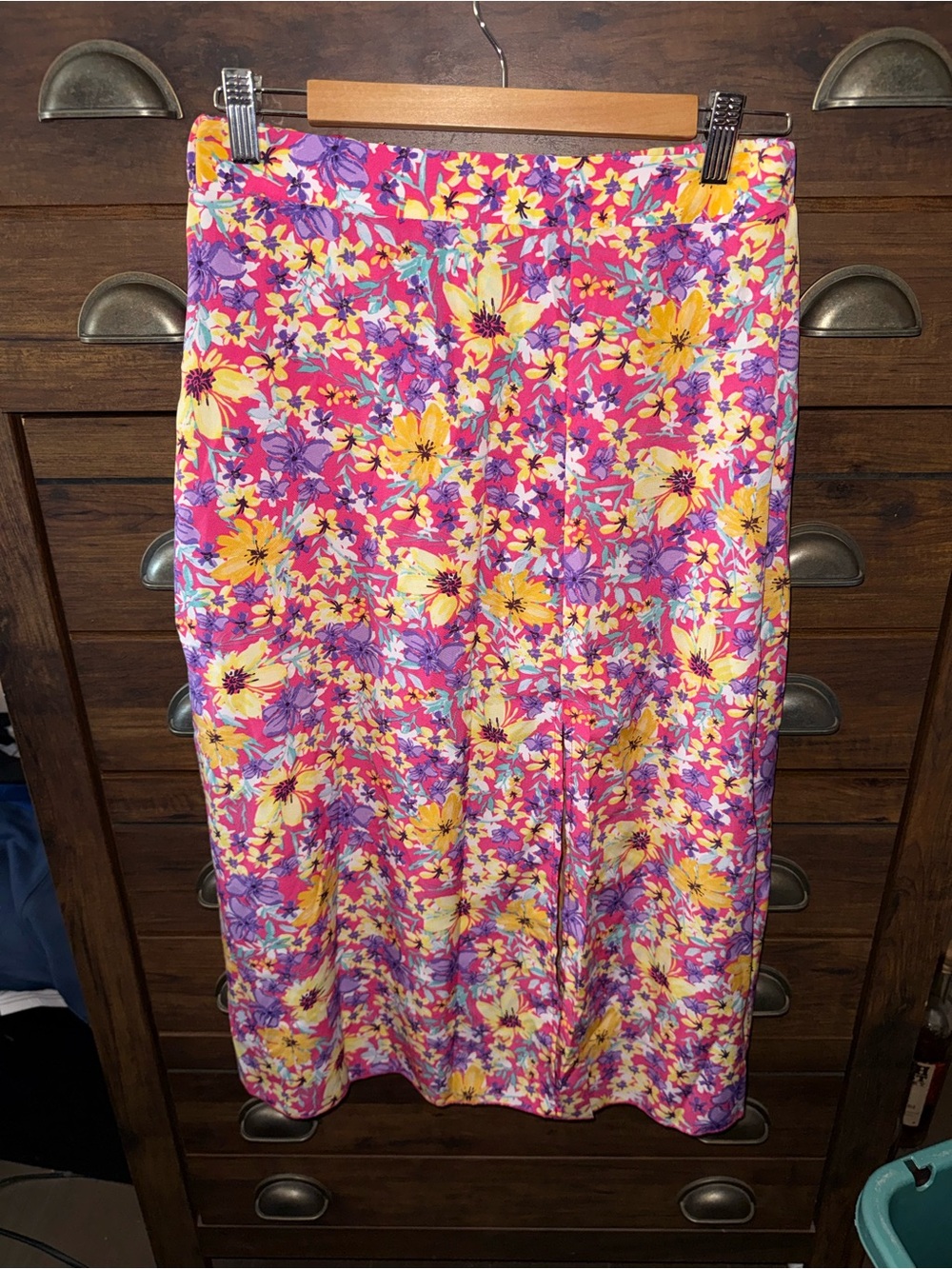 SHEIN Pink, Yellow & Purple Floral Midi Skirt